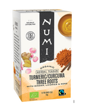 Indlæs billede til gallerivisning Turmeric/Curcuma Three Roots - øko Gurkemeje te med ingefær &amp; lakrids